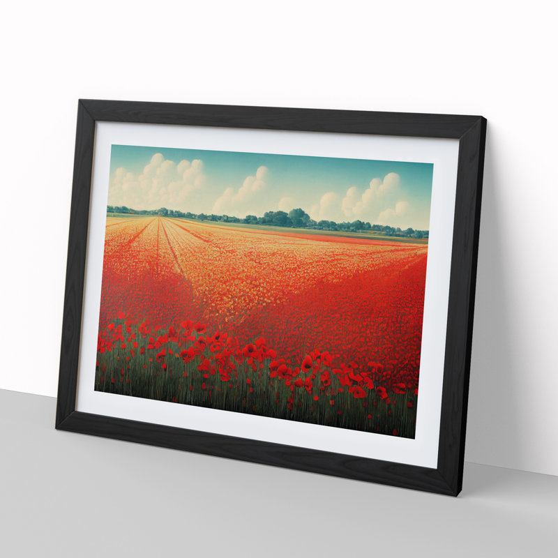 Eye Opening Poppy Field Flowers - Single Picture Frame Painting, Black, 46cm H x 64cm W x 2cm D