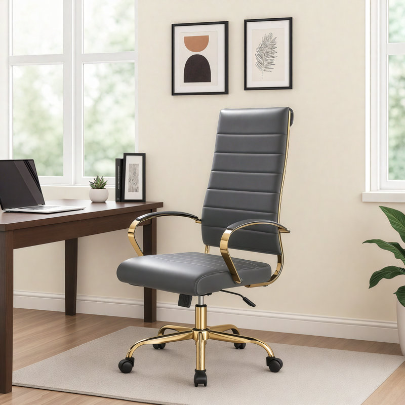 Fauteuil de bureau en cuir Humairaa, Gris