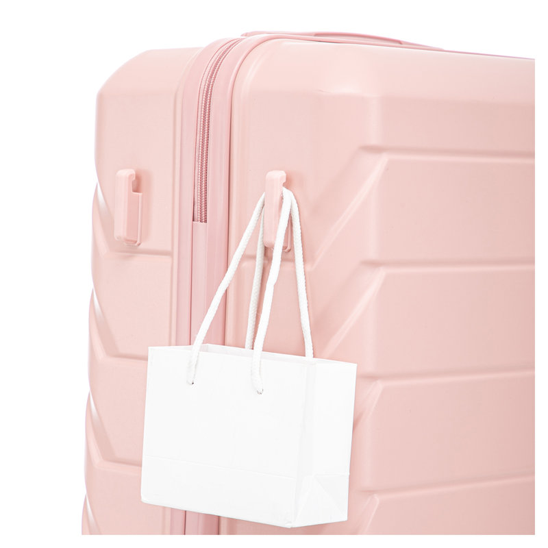 Valise à roulette rigide en plastique ABS rose de 28 pouces - Grande valise à carreaux pour un voyage prolongé