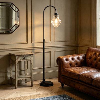 Lampe sur pied à arc moderne avec abat-jour en verre bullé, grande pièce de 70 pouces pour l'éclairage de salon, de canapé ou de chaise avec interrupteur au pied
