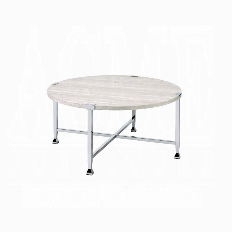 Table basse ronde contemporaine avec plateau en bois et finition en chêne blanc