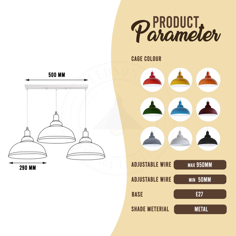 3 - Light Kitchen Island Pendant, No, White