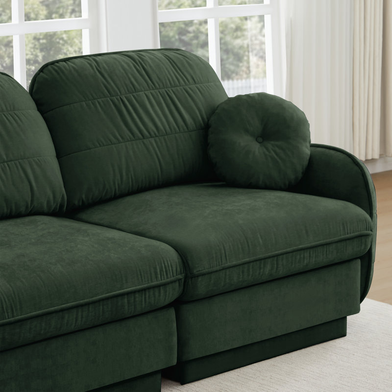 Canapé en L avec assise profonde et repose-pieds amovible, Green Chenille, H 37,4 po x l 73,2 po x P 57,8 po