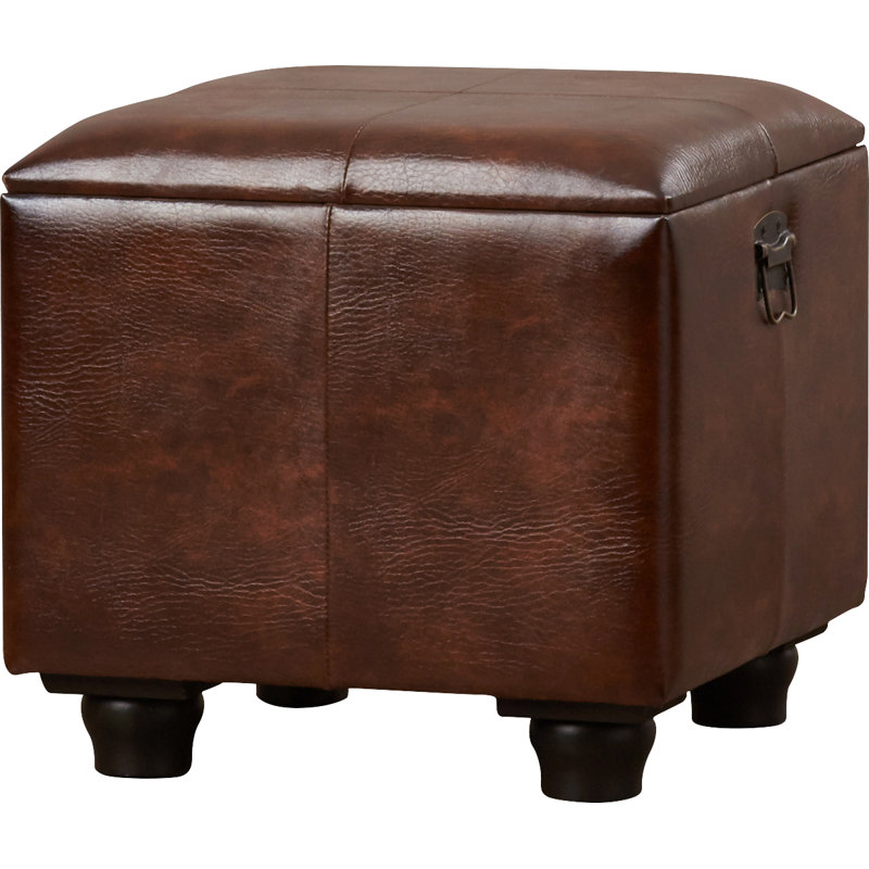 Aracely Faux Leather Ottoman, Brown Faux Leather