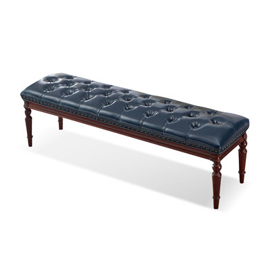 Blue Modern Style Wood Upholstered Bedroom and Entryway Leather Long Bench
