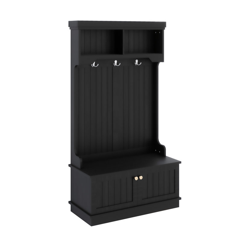 Hall Tree With Storage Shoe Bench For Entryway And Hallway, 4-In-1 Design Coat Racks With Hooks For Living Room, Black