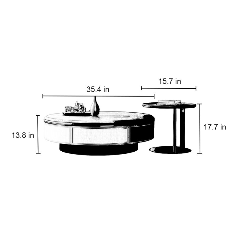 Table basse moderne et simple de salon, H 13,8 po x L 35,4 po x l 35,4 po