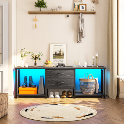 Meuble télé moderne avec éclairage DEL, 2 tiroirs en tissu et supports média, 55 ou 63 pouces