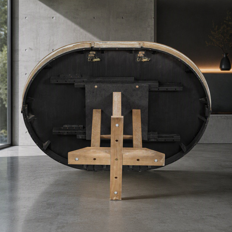Table de salle à manger ronde extensible de style campagnard pour cuisine ou salle à manger (finition en bois naturel)