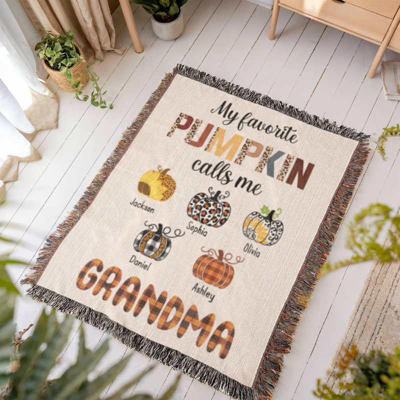 Couverture tissée personnalisée avec grand-mère citrouille, 50 po x 60 po