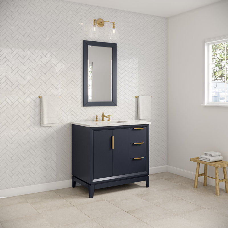 Elizabeth 36" Carrara White Marble Countertop Bath Vanity with Faucet, Monarch Blue, Waterfall
