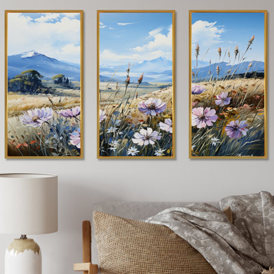 Purple Cornflowers In Mountain Scenery - Flowers Wall Art Living Room Set