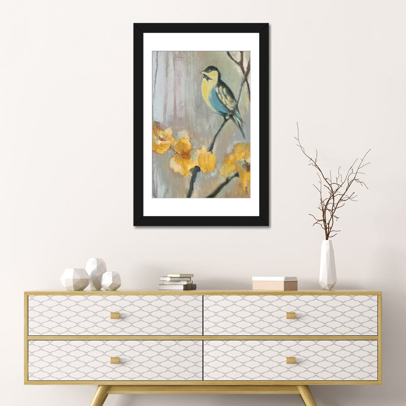 «Bluebird II», reproduction sur toile tendue, H 24 po x l 16 po x P 1 po, Papier beaux-arts encadré noir, Blanc