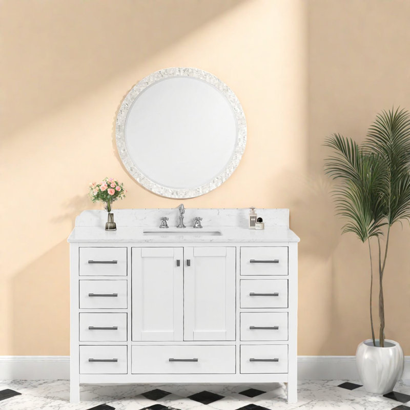 Meuble-lavabo et lavabo modernes en bois massif pour salle de bain spacieuse