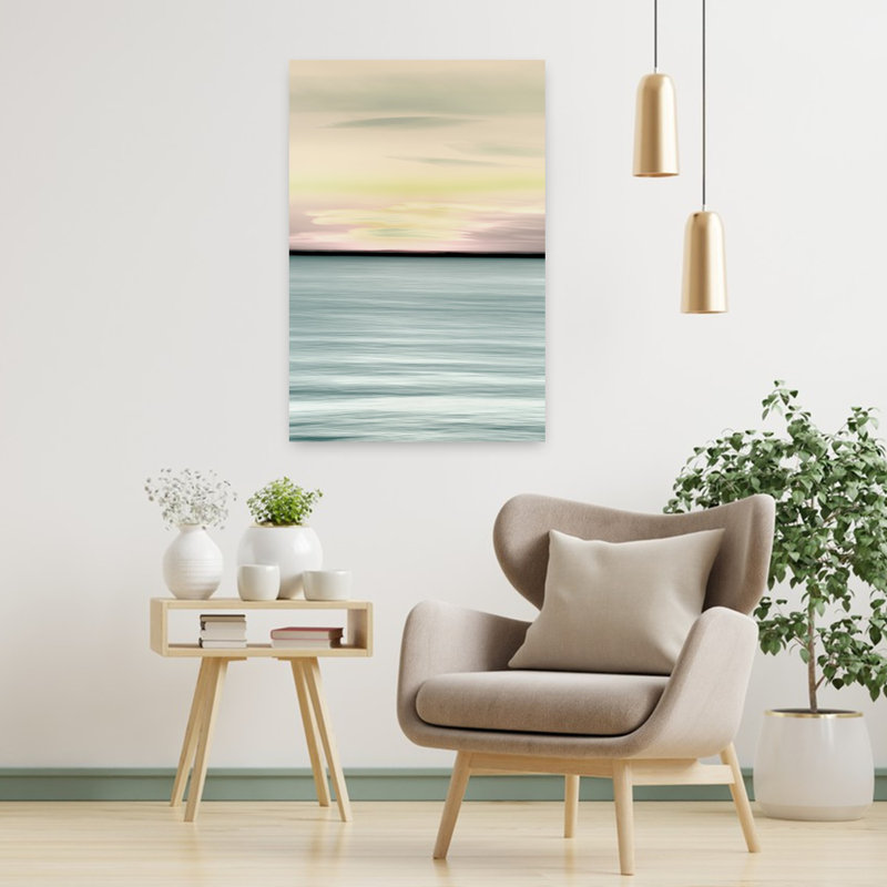 Chaude matinée abstraite, paysage serein minimaliste, art océanique, H 36 po x l 24 po