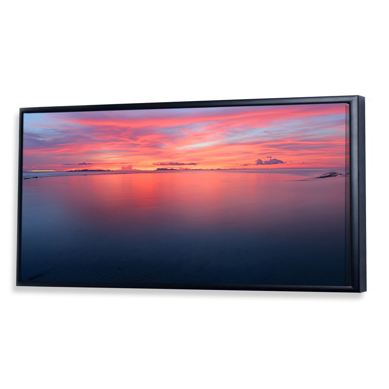 «Vibrant Panoramic Tropical Seascape Sunset» - photographie sur toile, Cadre noir, H 8 po x l 12 po x P 1 po