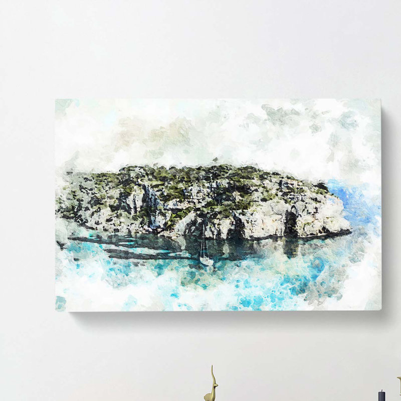 Sailing Boat In Formentera Spain In Abstract - Wrapped Canvas, 50cm H x 76cm W x 3cm D