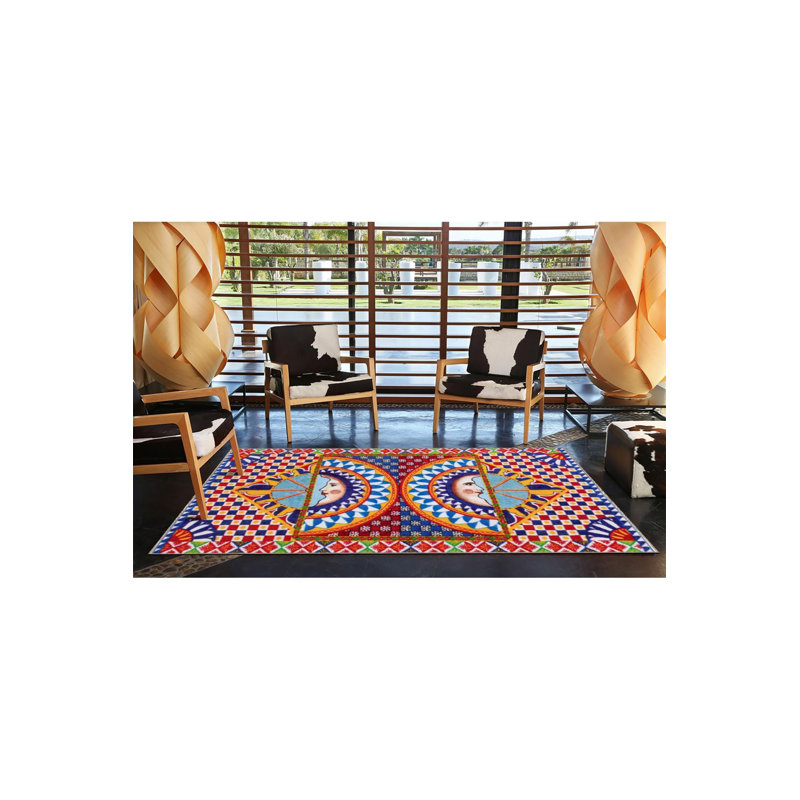 Tapis décoratif géométrique lavable à motif géométrique moderne, Sous-tapis rond 3 pi 3 po inclus