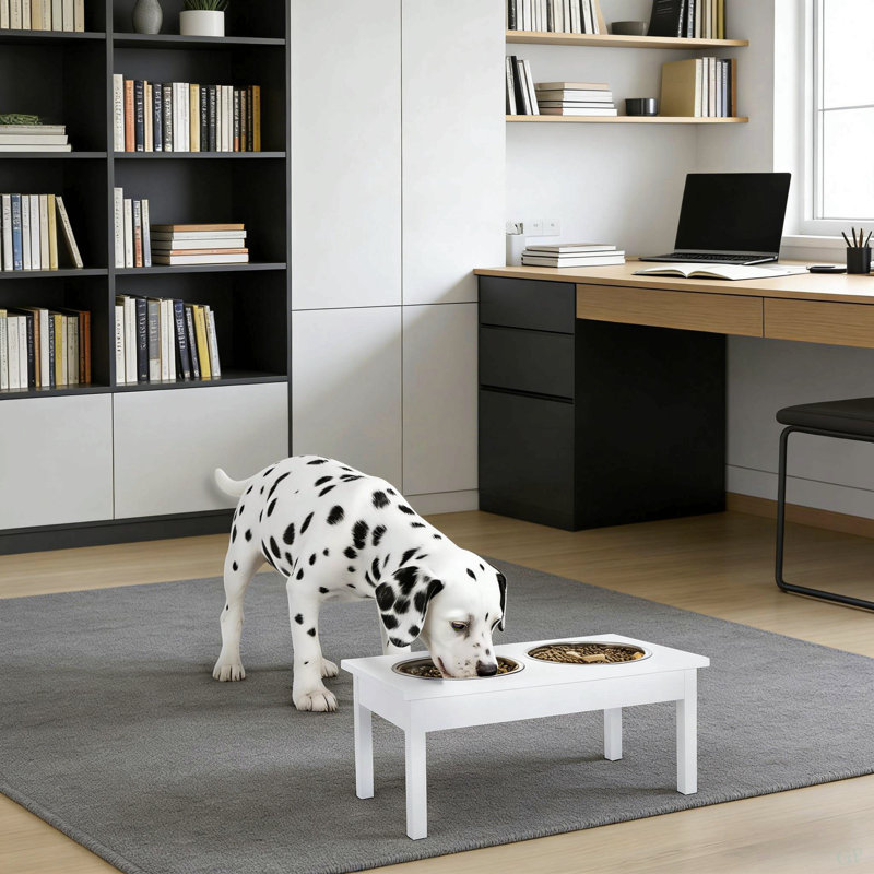 Support pour animal de compagnie, bols en bois pour nourriture pour chiens, Blanc