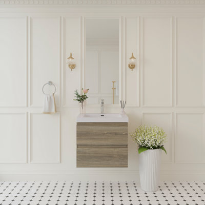 24" Floating Bathroom Vanity With Sink, Modern Wall-Mounted Bathroom Storage Vanity Cabinet With Solid Surface Top Basin And Soft Close Drawers, Ash Grey 24V11-24AG