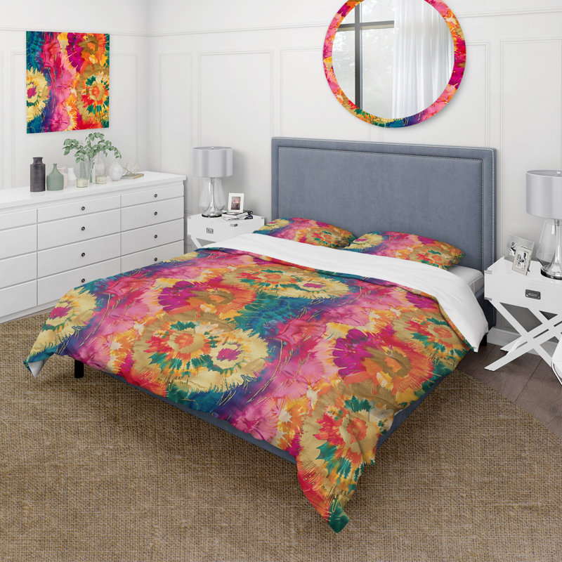 Ensemble de housse de couette vert et jaune Boho II - Boho, Housse de couette pour grand lit et 2 taies décor