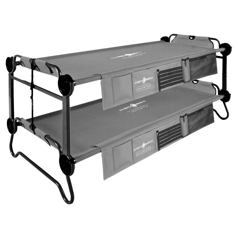 Extra Large Gray Steel Double Camping Cot with Organizers