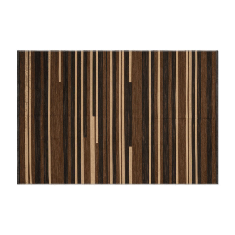 Tapis intérieur / extérieur brun HorizontalStripes, Rectangulaire 3 pi x 5 pi