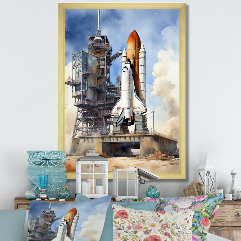 Latora " Space Shuttle Launch I ", Gold Picture Framed, 32" H x 24" W x 1" D