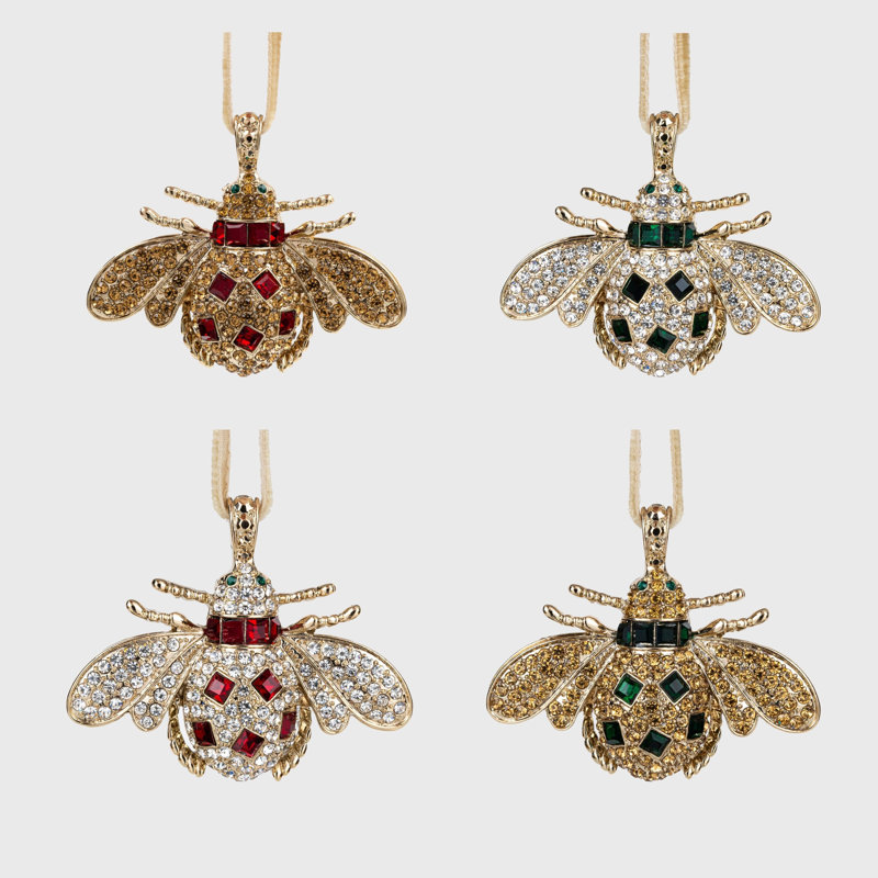 Classic bee hanging ornament boxed gift set, red and green