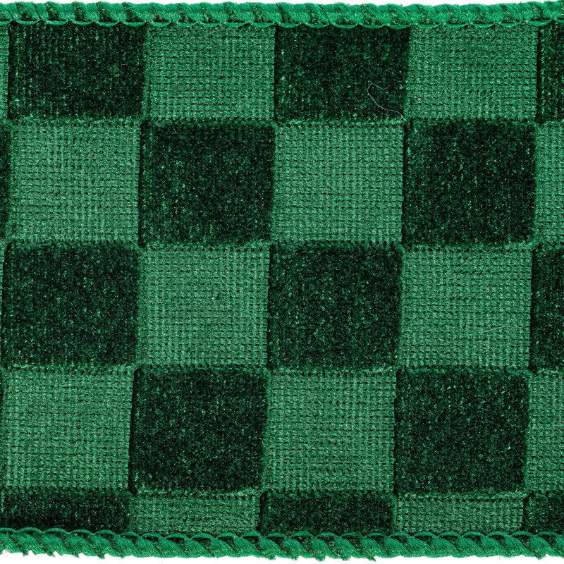 Vickerman 10yd Velvet Checkered Satin Back Ribbon., 0.2" H x 360" W x 2.5" D, Green