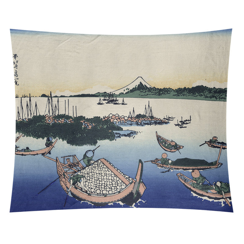 Tapisserie murale de l’île Tsukuda dans Musashi, H 27,5 po x l 37,5 po, gris