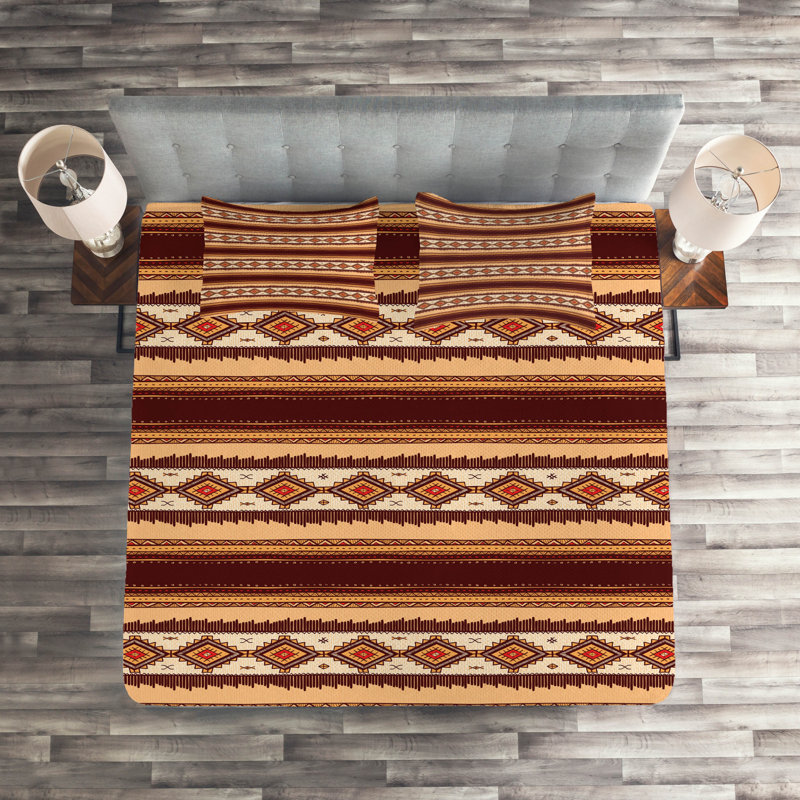 Native Rustic Polyester Geometric Shapes Coverlet, King Bedspread + 2 Shams