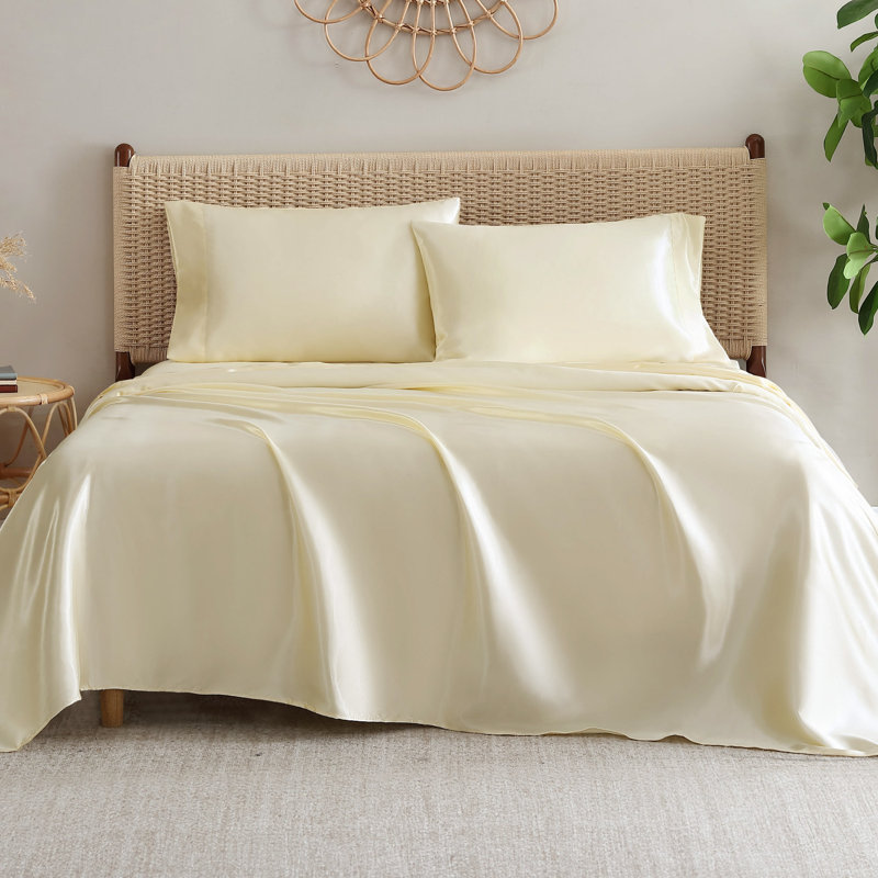 Jessica Simpson Silky Satin Sheet Sets, Queen Sheet Set with 2 Pillowcases, Antique Golden Honey