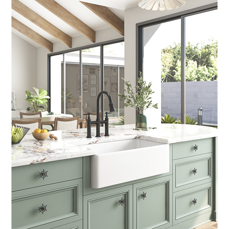 Inch White Farm Sink - Ceramic Apron Undermount Kitchen Single Bowl Scratch And Stain Deep Fade Exterior