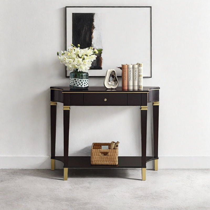 Console classique en bois massif minimaliste, Noir et or, H 35,43 po x l 39,37 po x P 16,14 po
