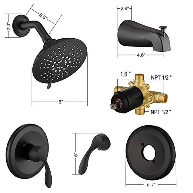 Complete Shower System with Rough in-Valve, Noir mat