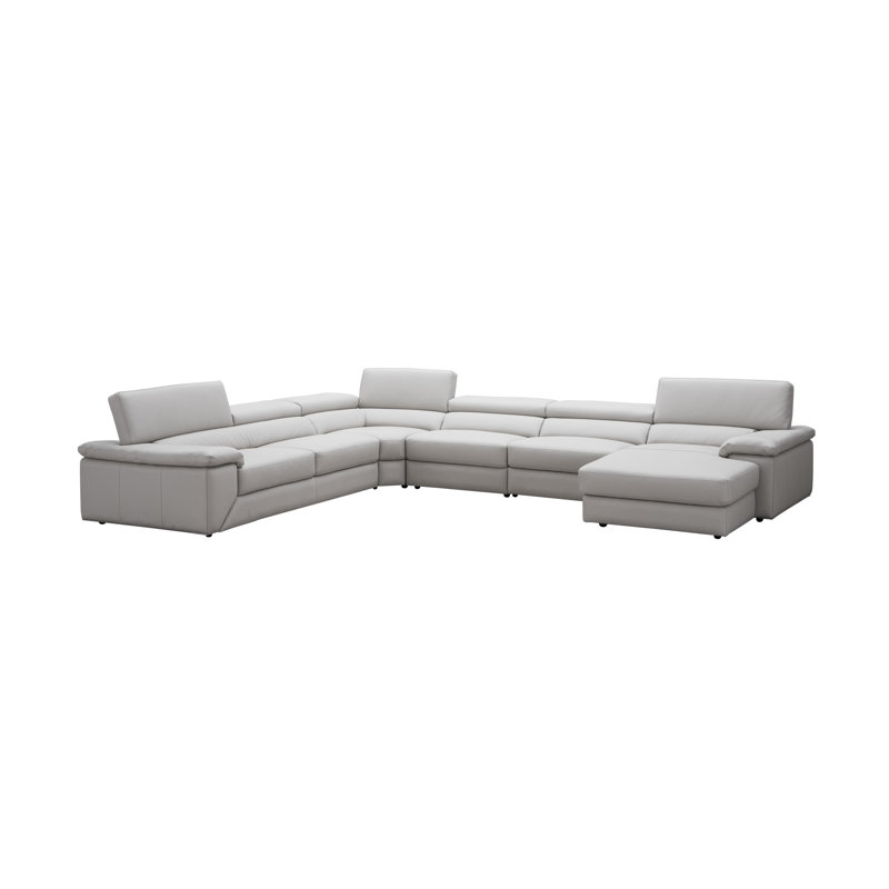 Upholstered L-Shaped Sectional, Silver/Gray Genuine Leather, Right Hand Facing
