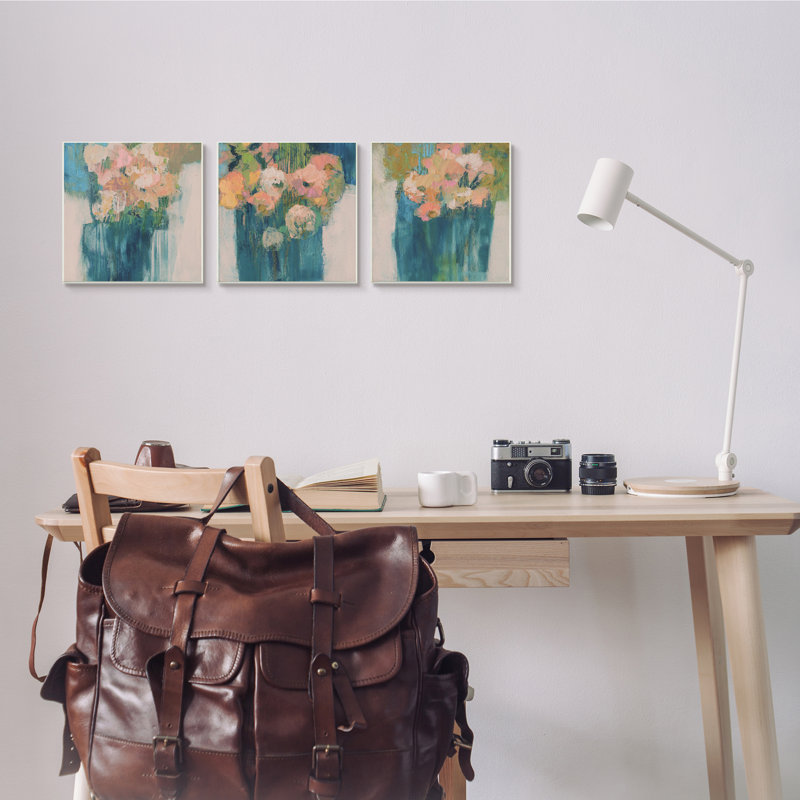 Bouquet de fleurs abstraites et fleurs expressives, H 12 po x l 12 po x P 0,5 po, Plaque de bois