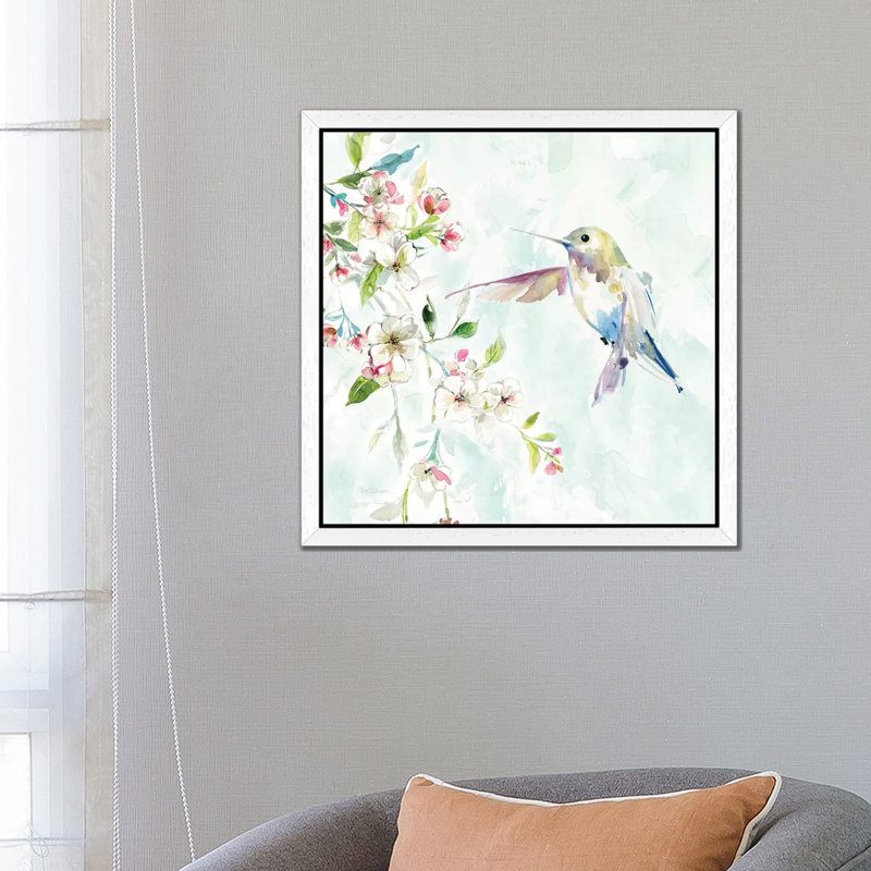 Hummingbird IV by Carol Robinson - Floater Frame Painting on Canvas, 93.98 cm H x 93.98 cm W, White