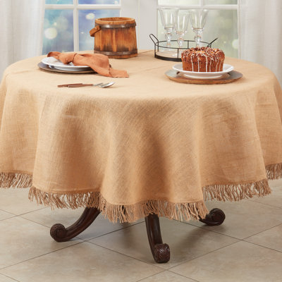Natural Burlap Rustic Jute Tassel Tablecloth 72" Round