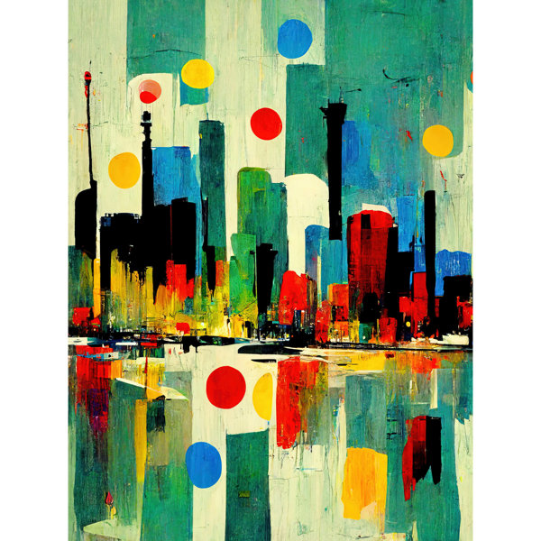 Wee Blue Coo Abstract Cityscape Skyline Midcentury Style - Print ...