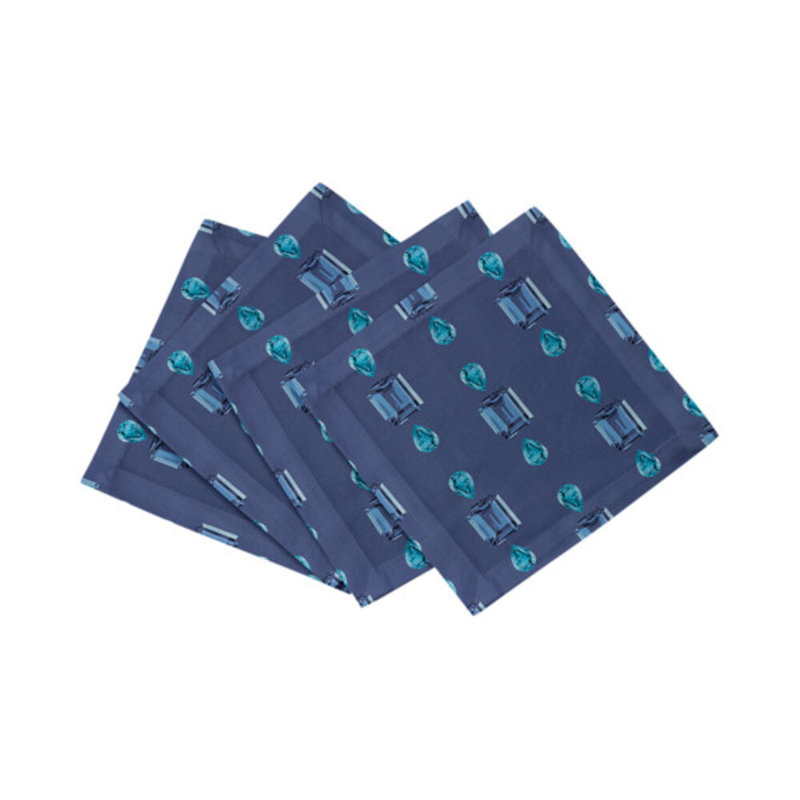 Gem Sapphires Cotton Sateen Cocktail Napkins, Blue
