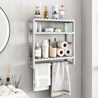 Armoire à papier hygiénique en bambou avec porte-serviettes blanc