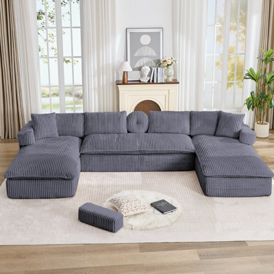 149" Oversized Sectional Couches,U Shaped Couch,Deep Seat,7-in-1 Modular sofa, No Assembly,Side Pocket,Movable Sofa Armrests,Corduroy,4 Cushion Back,6 Seats