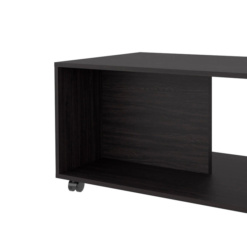 Table basse avec rangement ouvert et roulettes