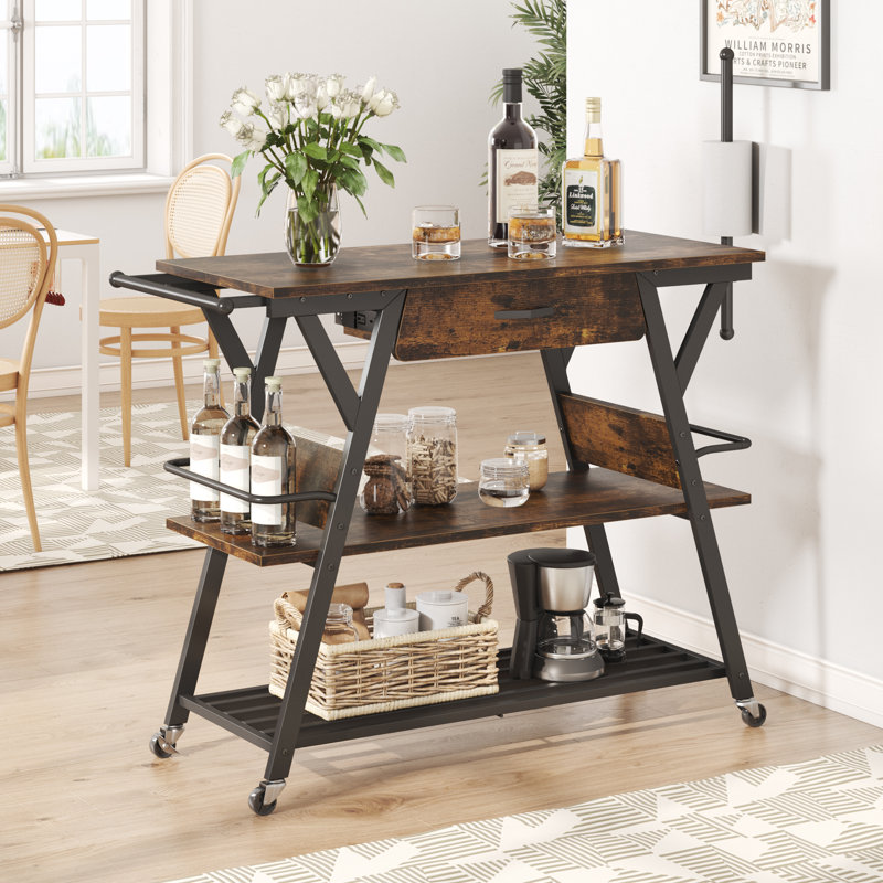 Teitelbaum Versatile Kitchen Trolley with Storage and Lockable Wheels for Multiple Scenarios, Rustic Brown