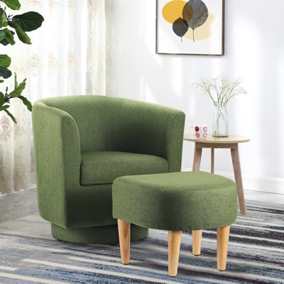 Sharolynn Upholstered Linen 27.6" Wide Swivel Barrel Chair with Ottoman