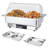 Electric Chafing Dish for Buffet, 600W Stainless Steel Buffet Server and Warmer with Digital Touch Control, Clear Roll-Top Lid and Full-Size & 2 Half-Size Food Pan