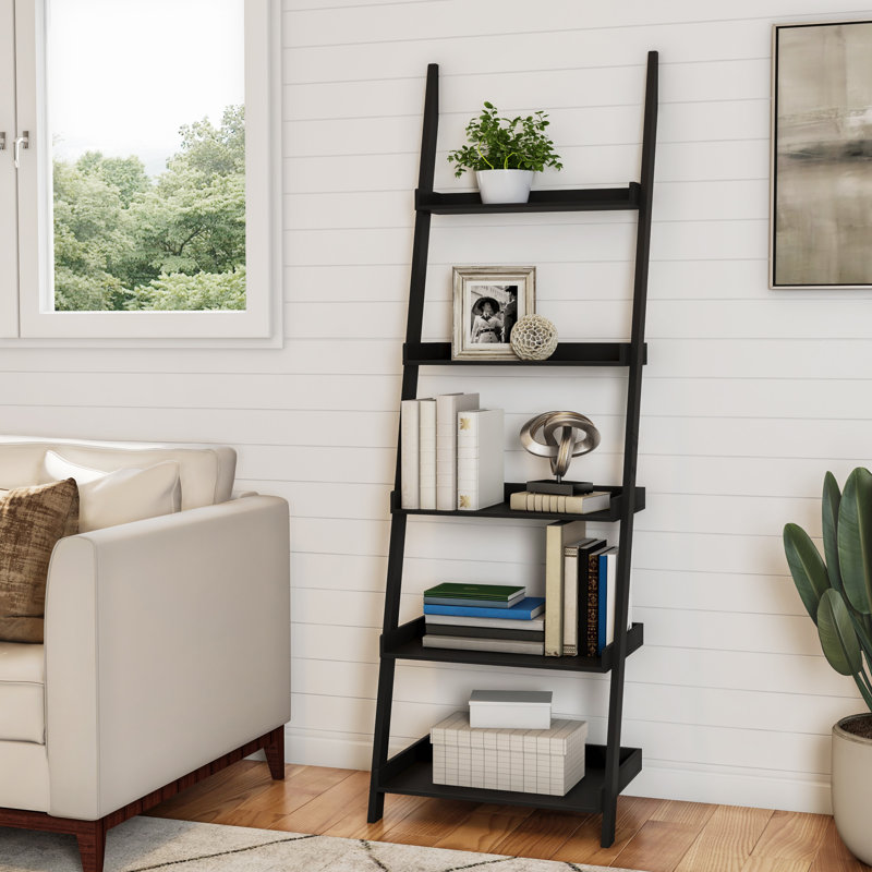 Lavish Home 22"L x 17"W x 69"H 5-Tier Ladder Bookshelf, Black, Black