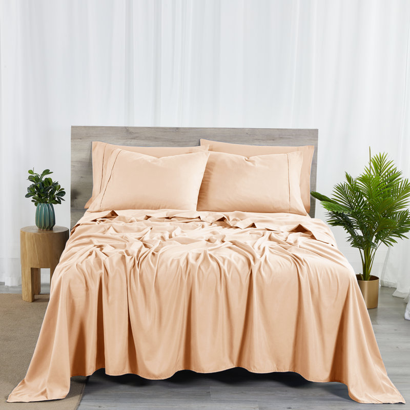 Bibb Home 2000 Count 6-Piece Rayon From Bamboo Sheet Set with Snug Grip, Blush, King Sheet Set with 4 Pillowcases